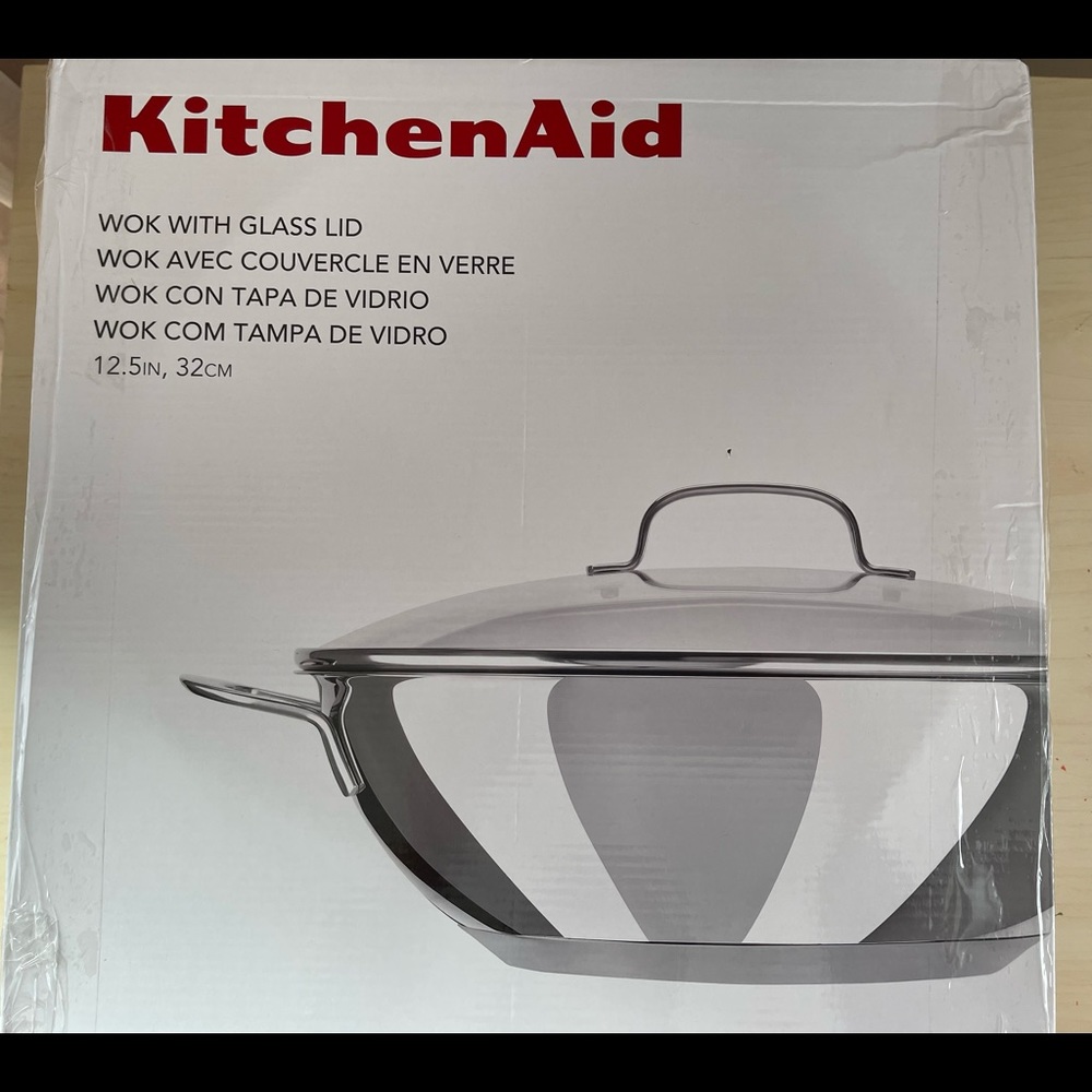 NIB KitchenAid Stainless Steel WOK Pan w/ Glass Lid 12.5"
